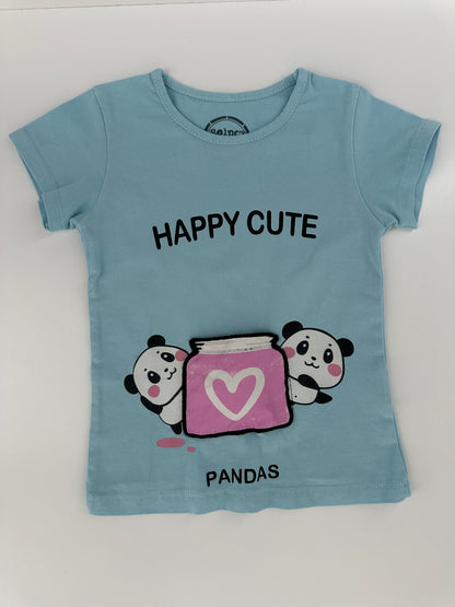 Kinder T-Shirt Hellblau Gr. 92/98 – Happy Cute Pandas