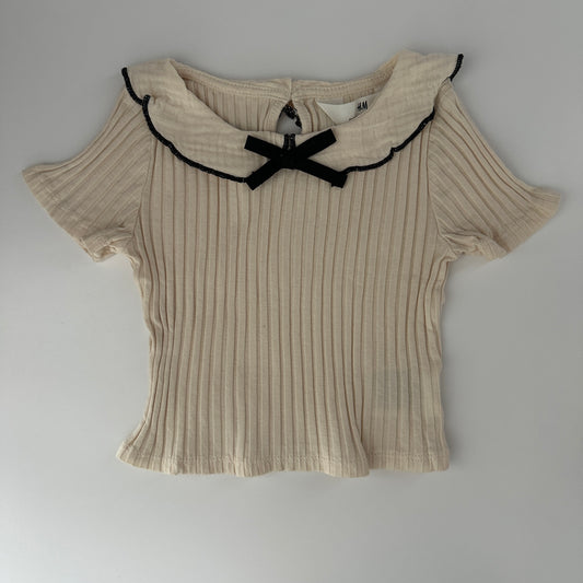 H&M Geripptes Mädchen T-Shirt Creme Gr. 92 – Kragen mit Schleife