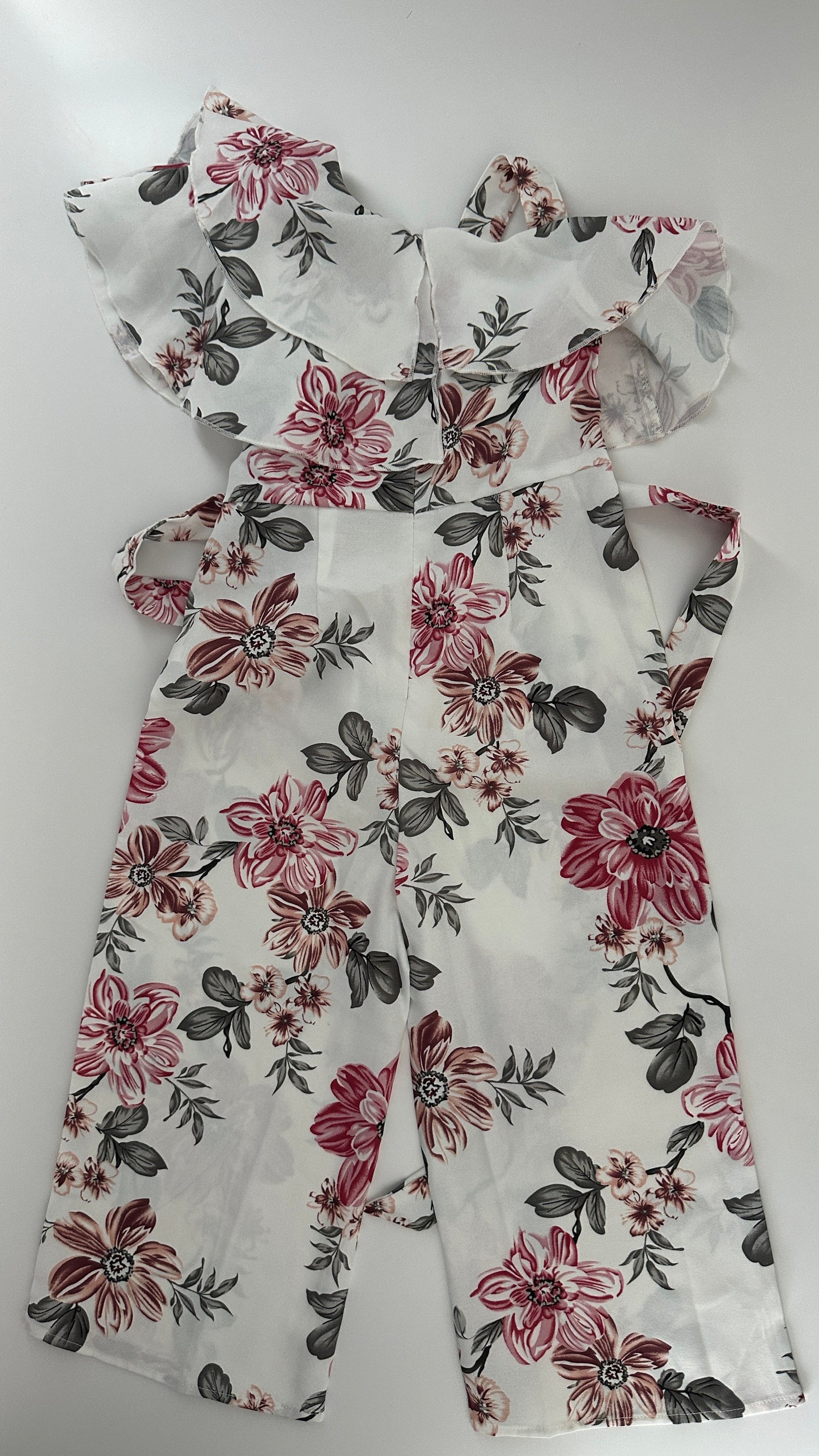Mädchen Jumpsuit Blumen Gr. 104 – Weiss mit Volants