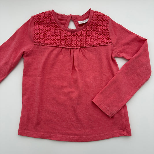 F&F Baby Langarmshirt Koralle mit Häkeleinsatz Gr. 92 (18–24 Monate)
