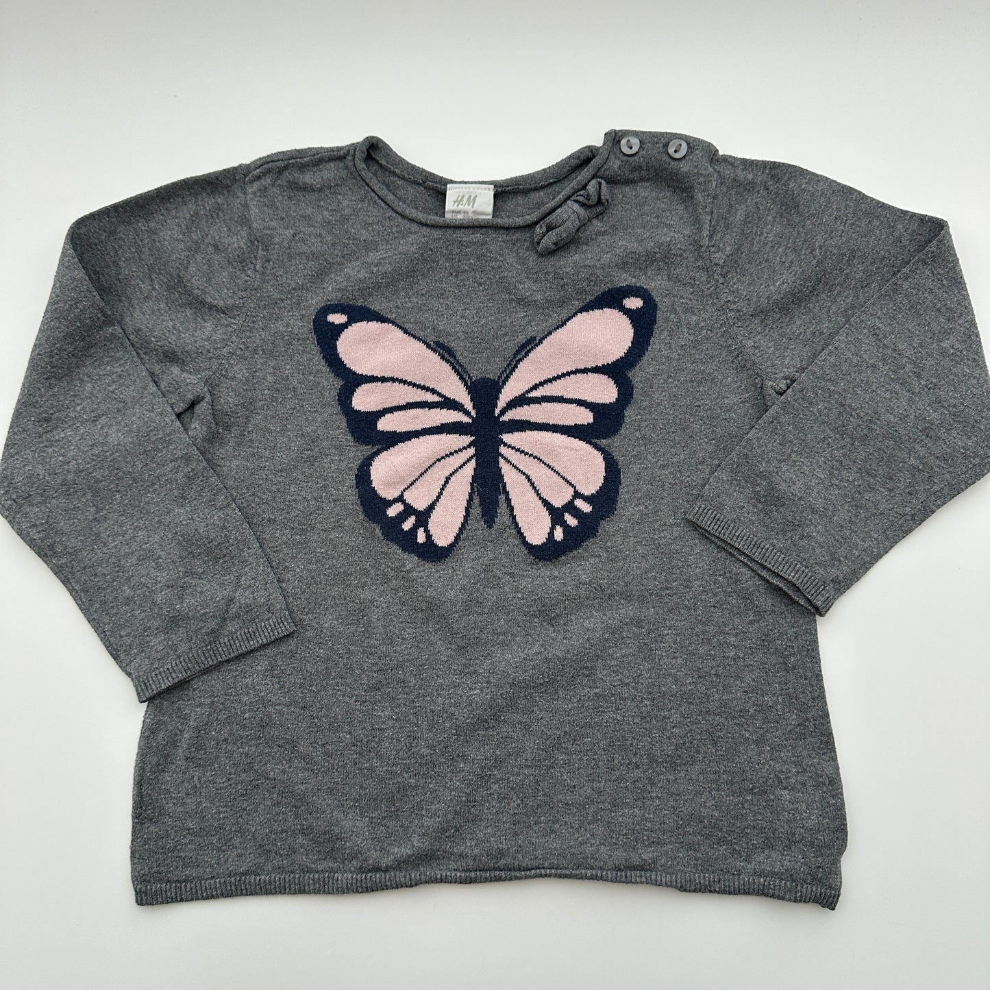 H&M Feinstrickpullover Grau mit Schmetterling Gr. 98