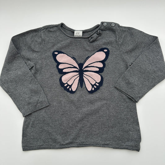 H&M Feinstrickpullover Grau mit Schmetterling Gr. 98