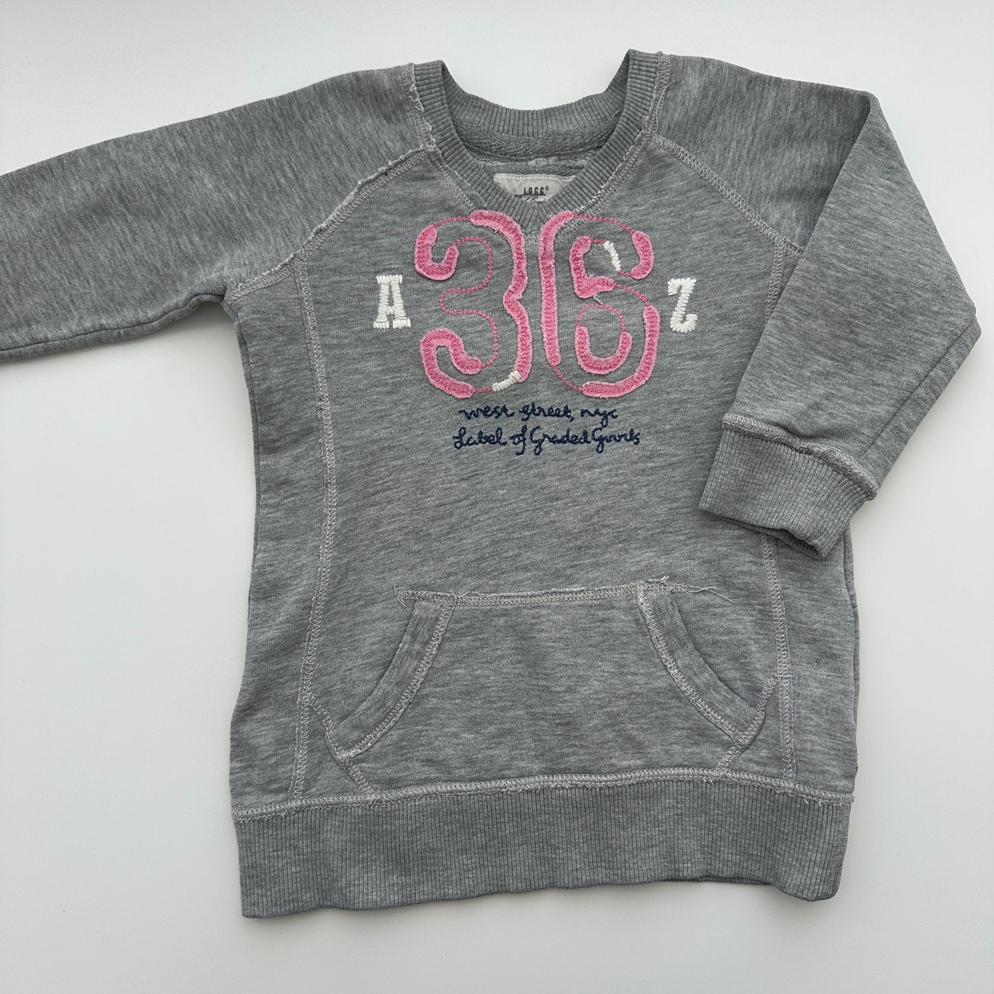 H&M L.O.G.G. Sweatshirt Grau mit Stickerei "36" Gr. 98/104
