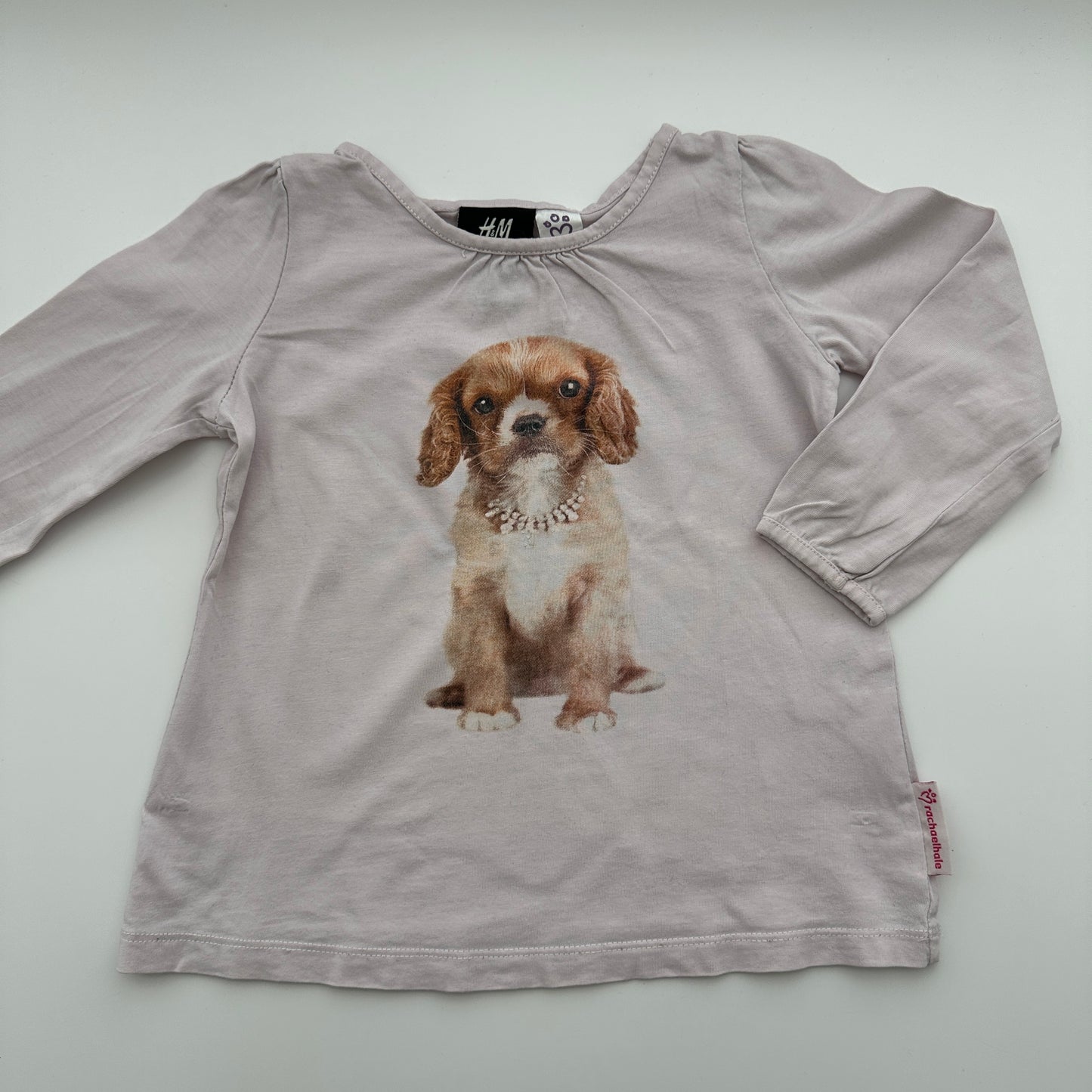 H&M Langarmshirt Rosa mit Hunde-Print Gr. 86/92