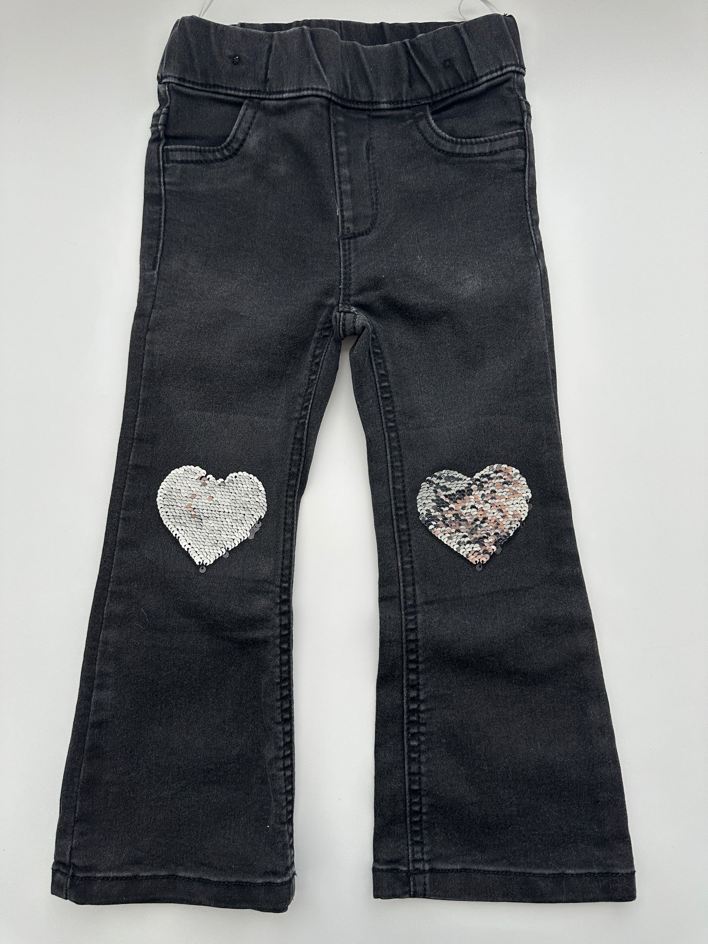 C&A Jeggings Schwarz mit Wendepailletten-Herzen Gr. 92