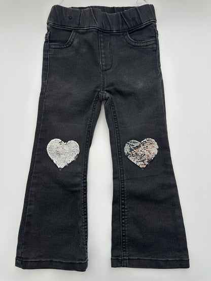 C&A Jeggings Schwarz mit Wendepailletten-Herzen Gr. 92