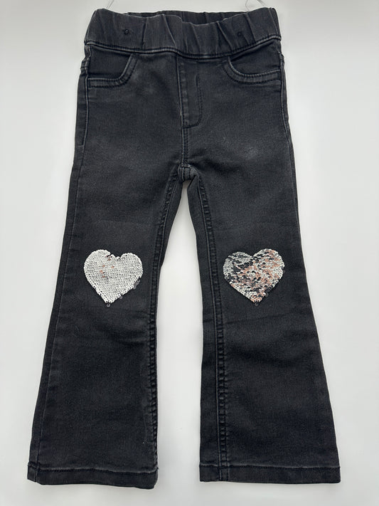C&A Jeggings Schwarz mit Wendepailletten-Herzen Gr. 92