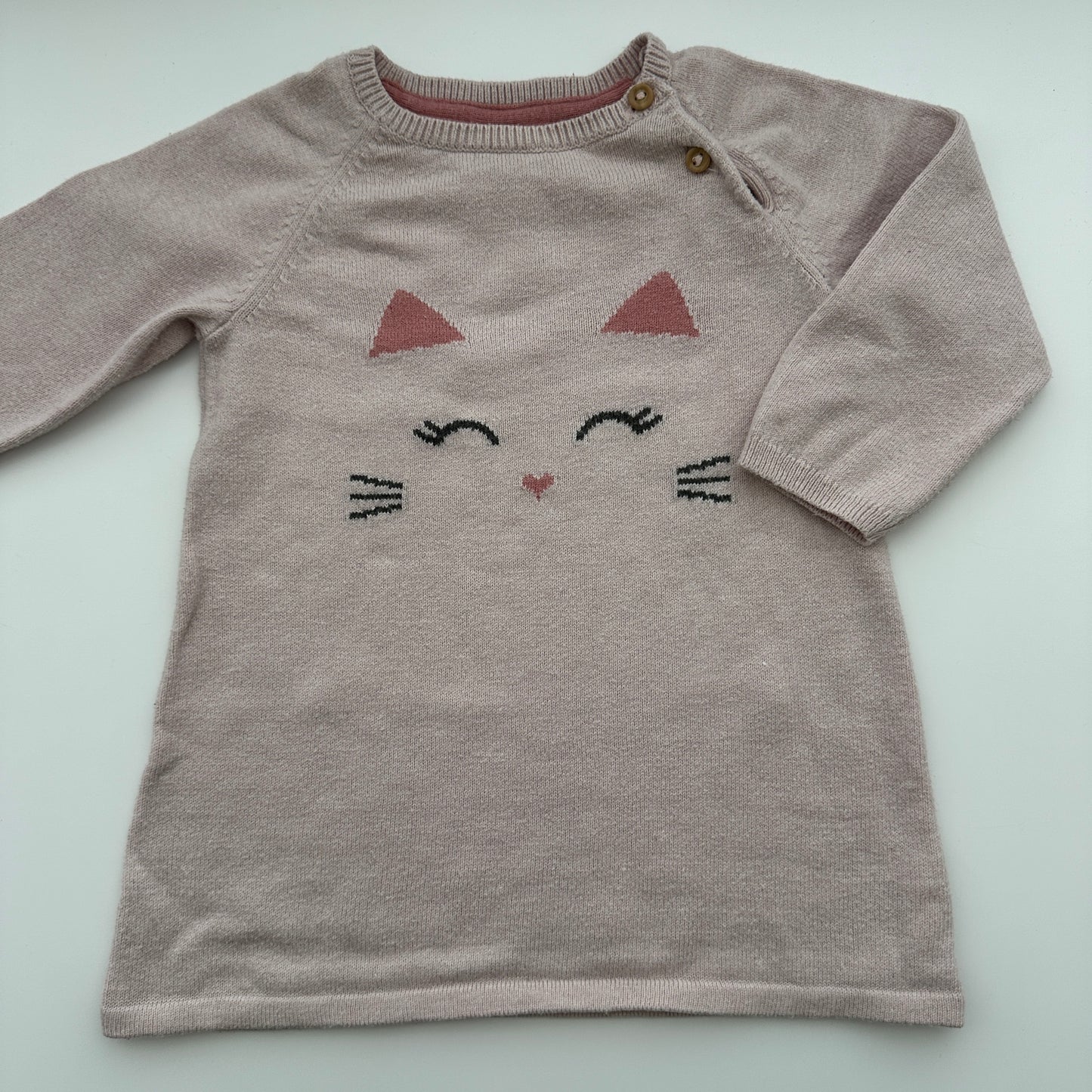 H&M Baby Strickkleid Rosa mit Katzenmotiv Gr. 74