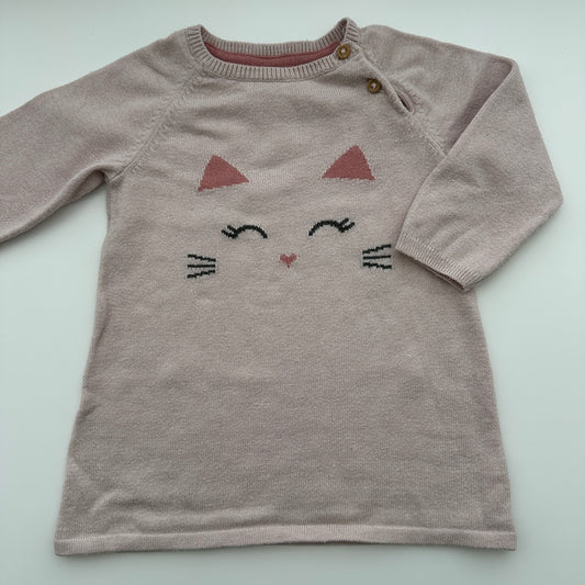 H&M Baby Strickkleid Rosa mit Katzenmotiv Gr. 74