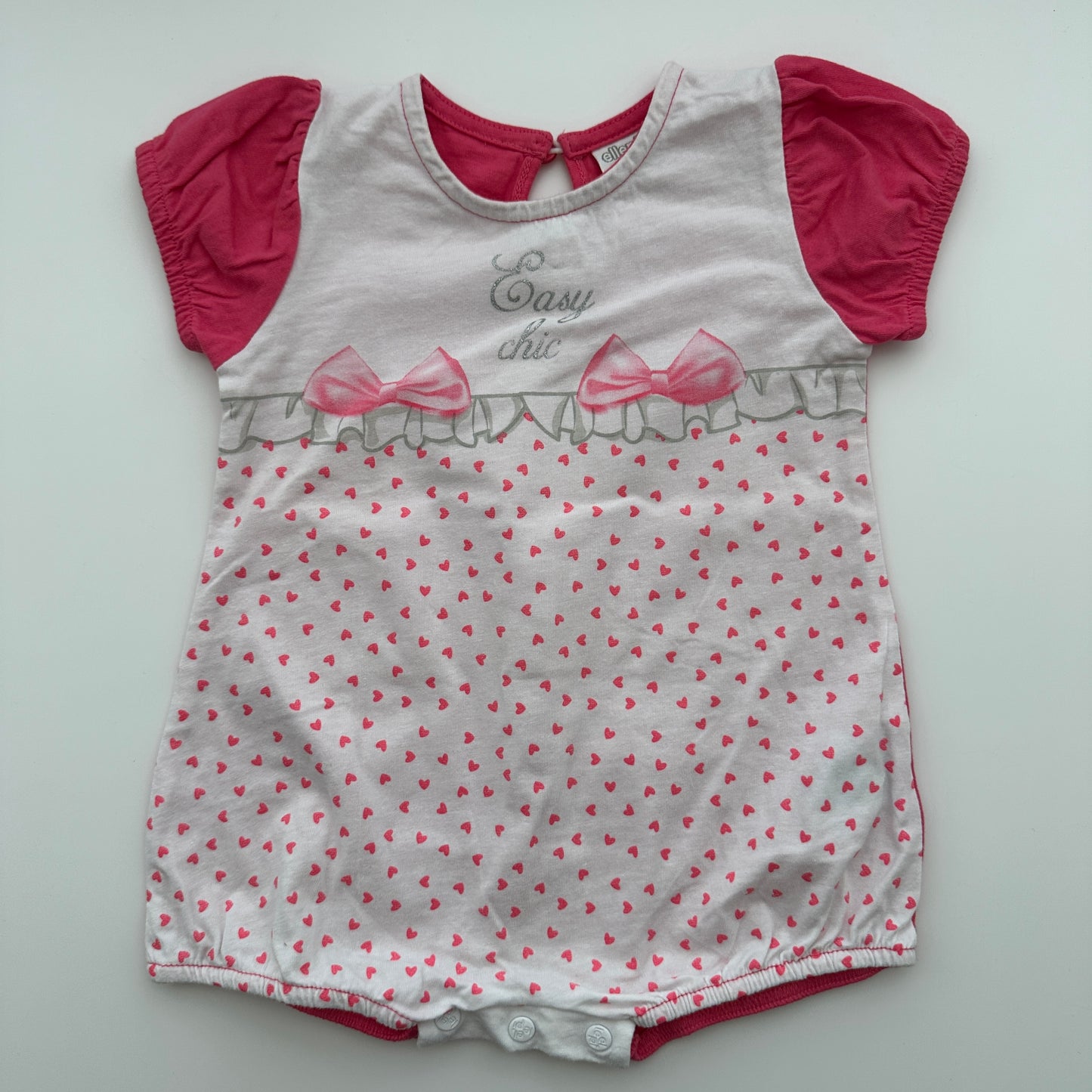 Ellepi Sommer-Strampler Weiss/Pink mit Herzchen Gr. 74