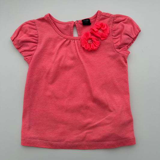 Baby Gap T-Shirt Koralle mit Blütenapplikation Gr. 86/92