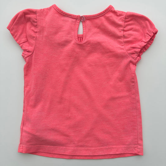 Baby Gap T-Shirt Koralle mit Blütenapplikation Gr. 86/92