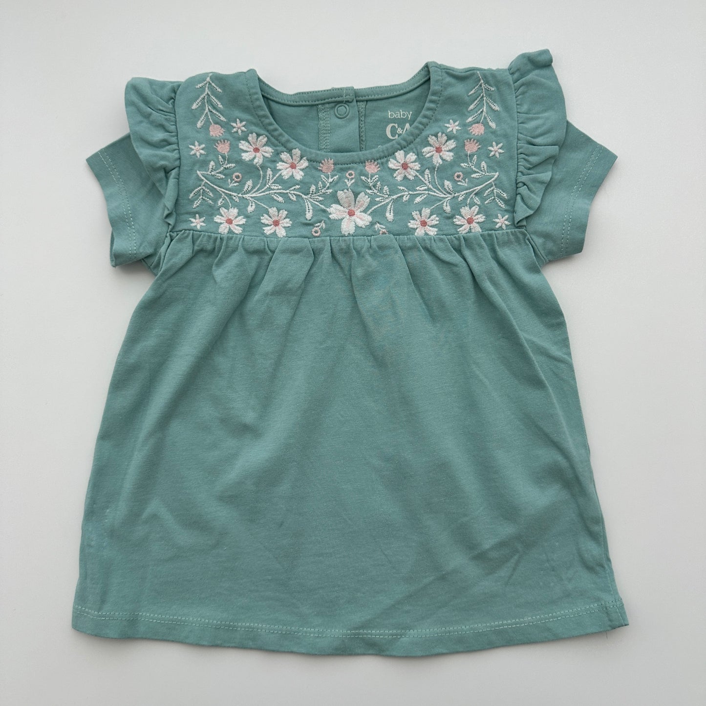 C&A Baby Kleid Mintgrün mit Blumenstickerei Gr. 92