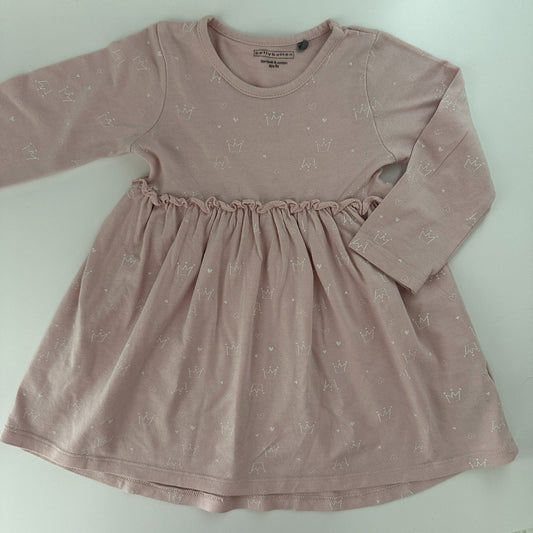 Mädchen Langarmkleid Altrosa mit Kronenprint Gr. 80