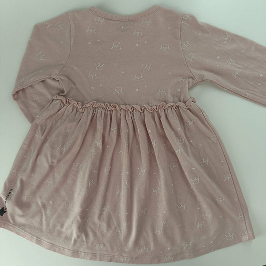 Mädchen Langarmkleid Altrosa mit Kronenprint Gr. 80