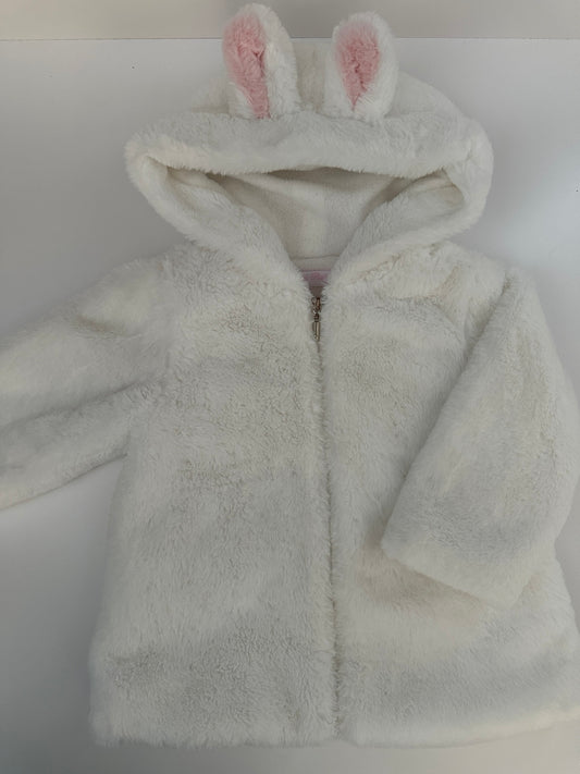 Baby Teddyjacke Pink Rabbit Weiss mit Ohren Gr. 92 (18–24 Monate)