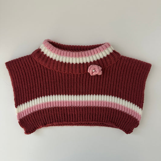 Handgestrickter Baby Halswärmer Rot Rosa Weiss Streifen OneSize